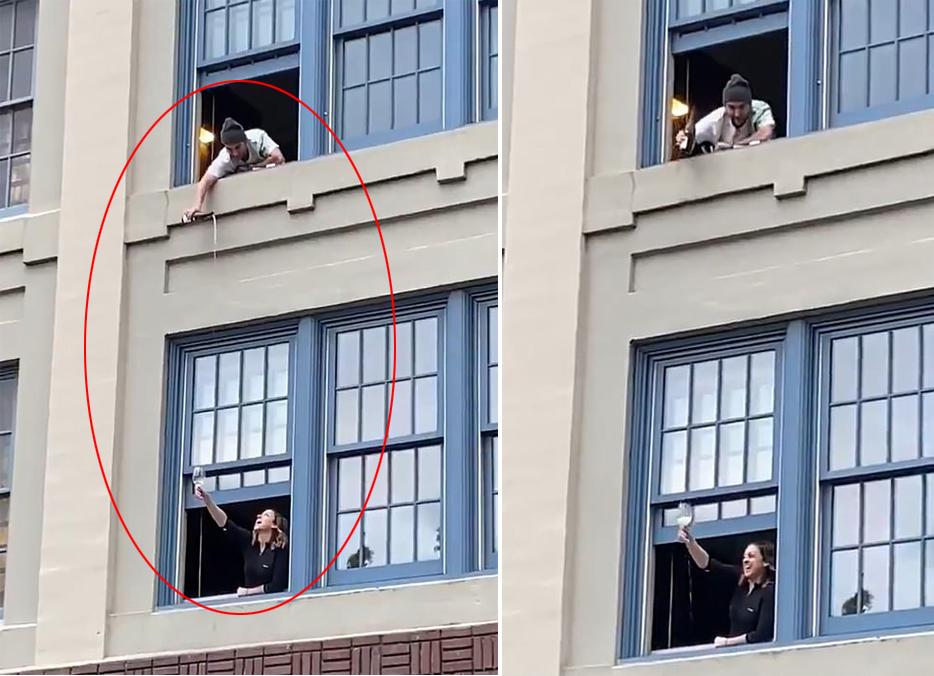 酒不能停！美国男子疫情期间给楼下邻居隔空倒酒