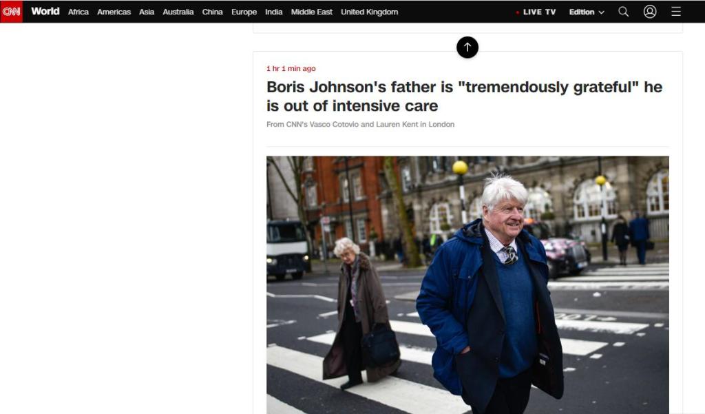 英国首相约翰逊离开ICU，他的父亲：他差点为集体牺牲了自己