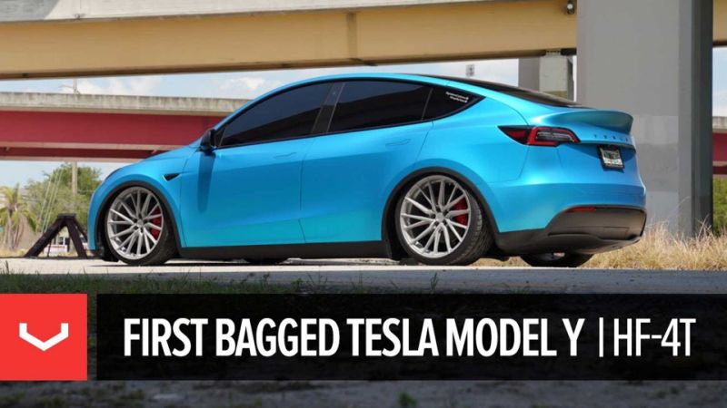 Tesla Model Y on Vossen wheels and air suspension will turn heads