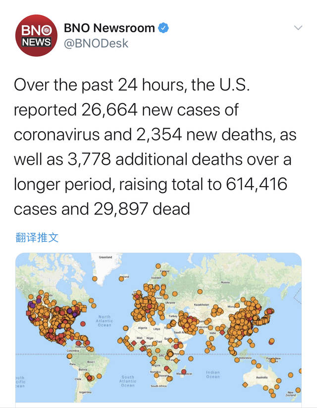 快讯！美国单日新增确诊病例超2.6万例，累计死亡逼近3万