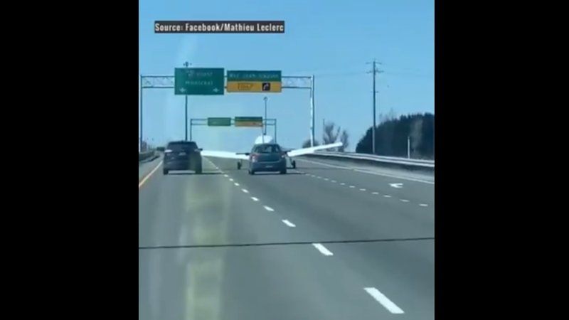 Piper private plane neatly lands in middle lane of Quebec highway
