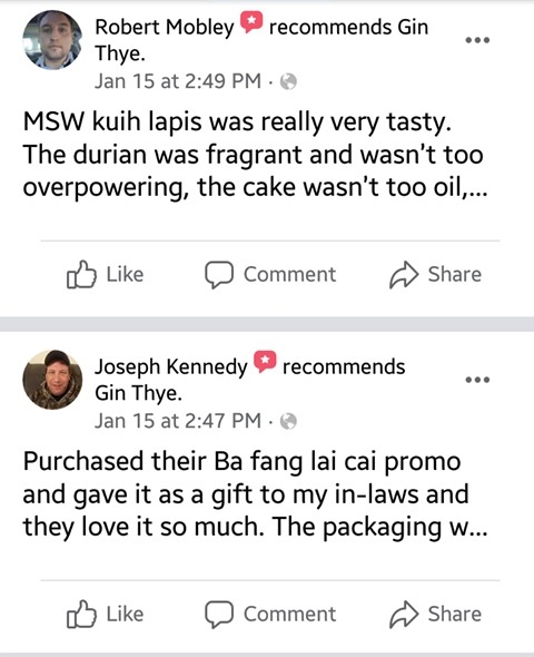 Gin Thye Bakery Facebook Received Many Overseas Reviews