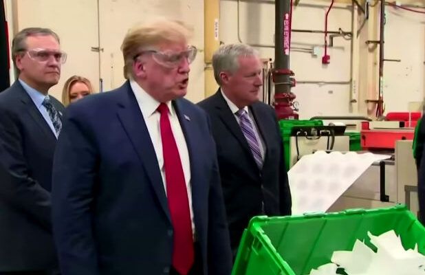 Trump Visits a Mask Factory (Without Wearing a Mask) While ‘Live and Let Die’ Plays at Top Volume (Video)
