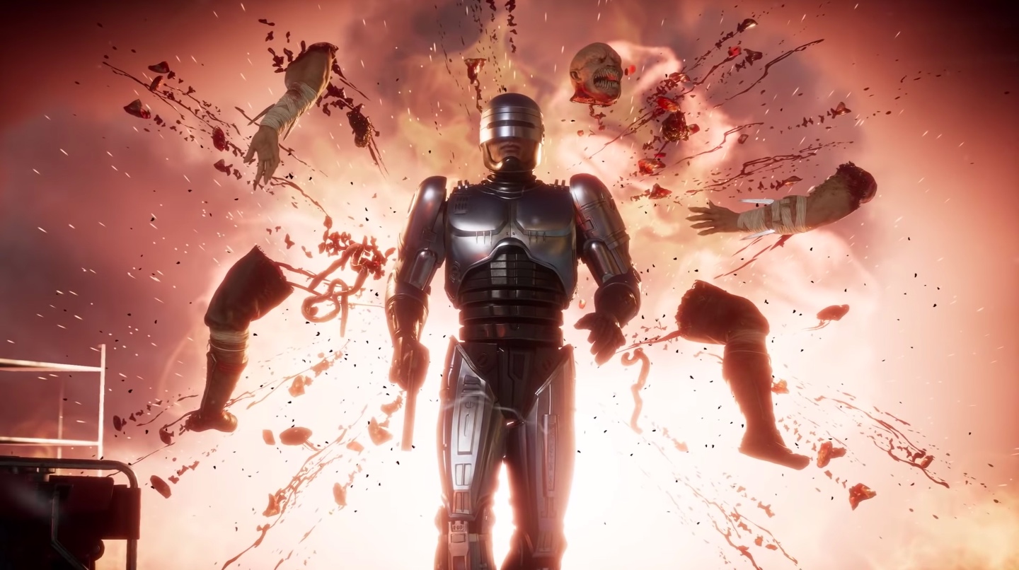 Mortal Kombat 11: Aftermath gameplay shows RoboCop shooting Baraka in the dick