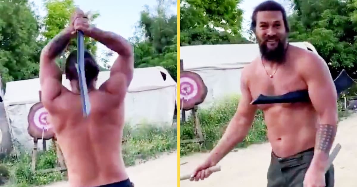 Jason Momoa Is Teaching His Son The No-Look Ax Throw While Quarantined