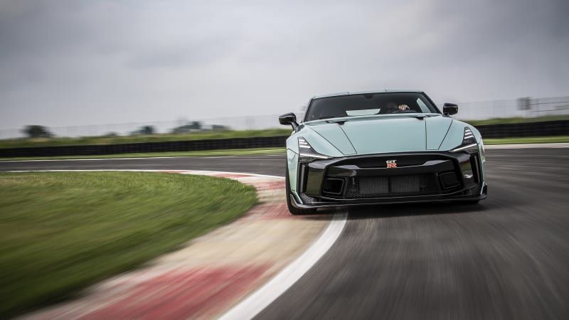 Nissan's first production GT-R 50 roars down a track for the first time
