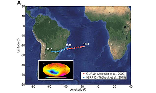 Earth's magnetic field is WEAKENING between Africa and South America, and malfunctioning satellites