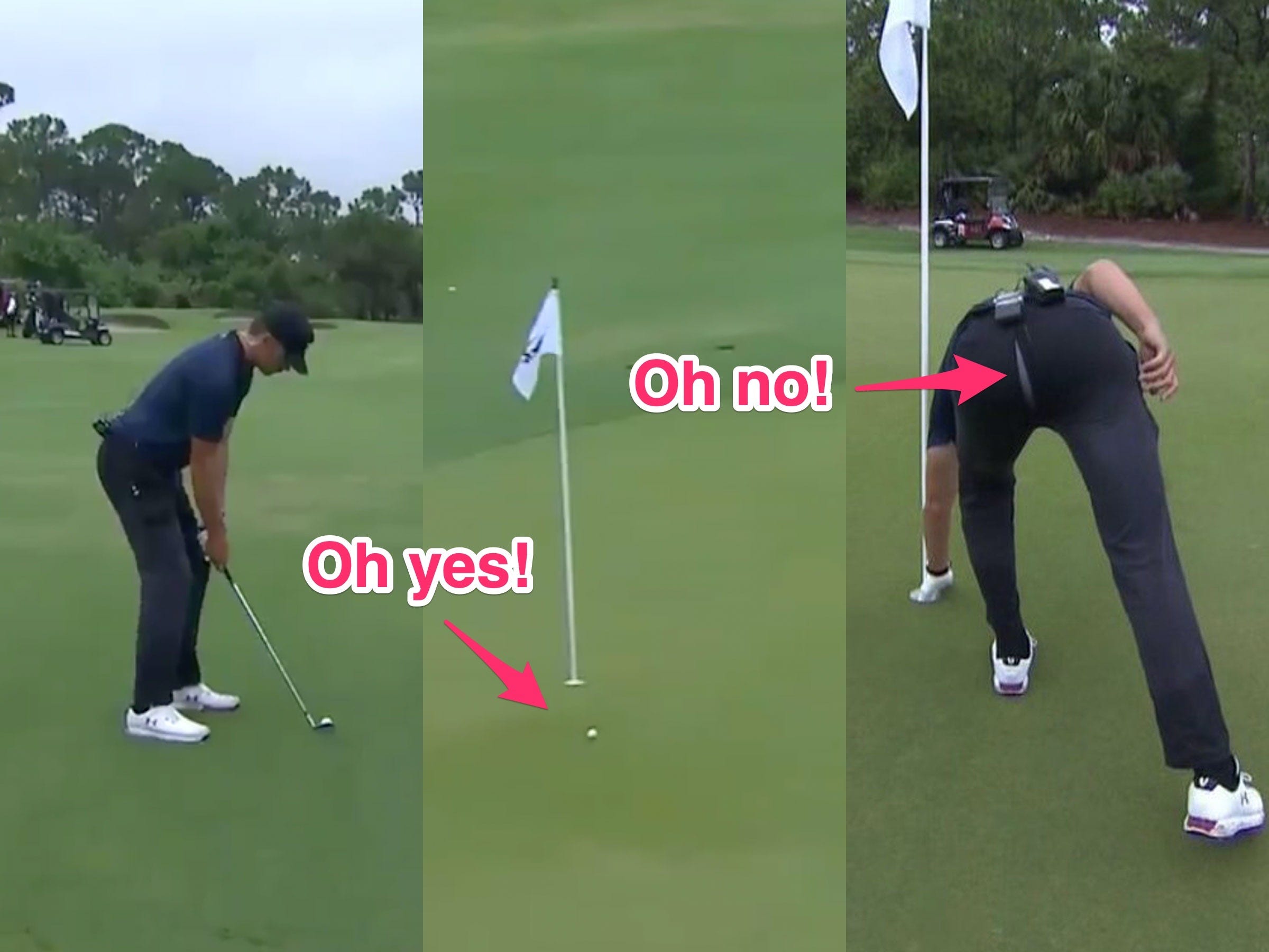 Tom Brady ripped a huge hole in the back of his pants on national television after hitting miraculous golf shot