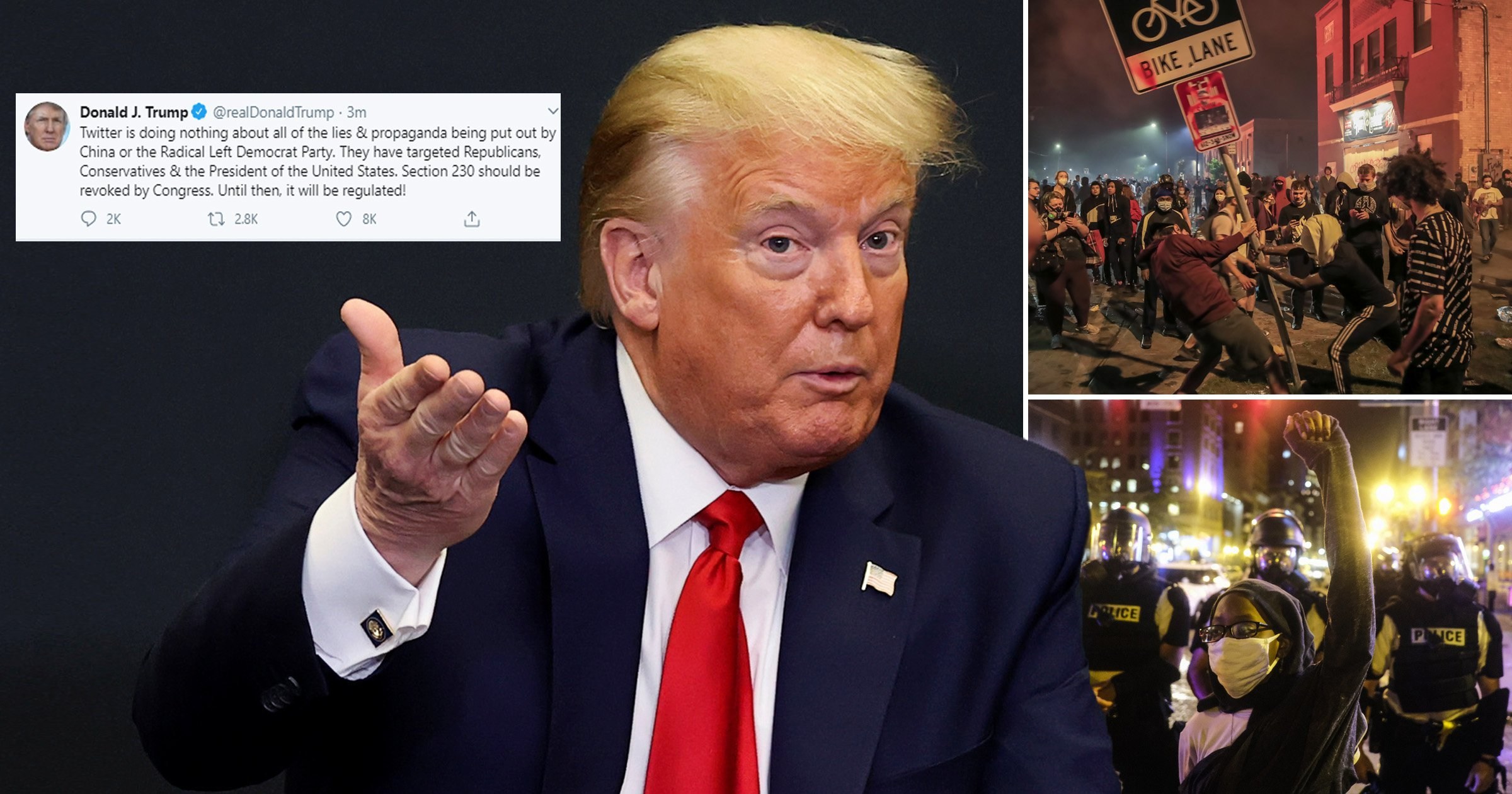 Donald Trump responds to Twitter blocking his ‘shooting and looting’ tweet