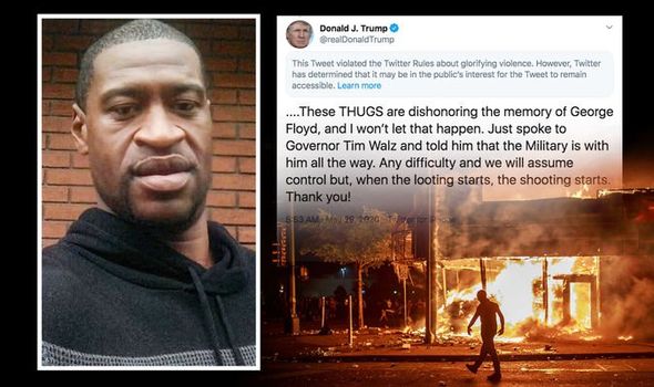 Donald Trump's tweet on George Floyd HIDDEN by Twitter for 'glorifying violence'