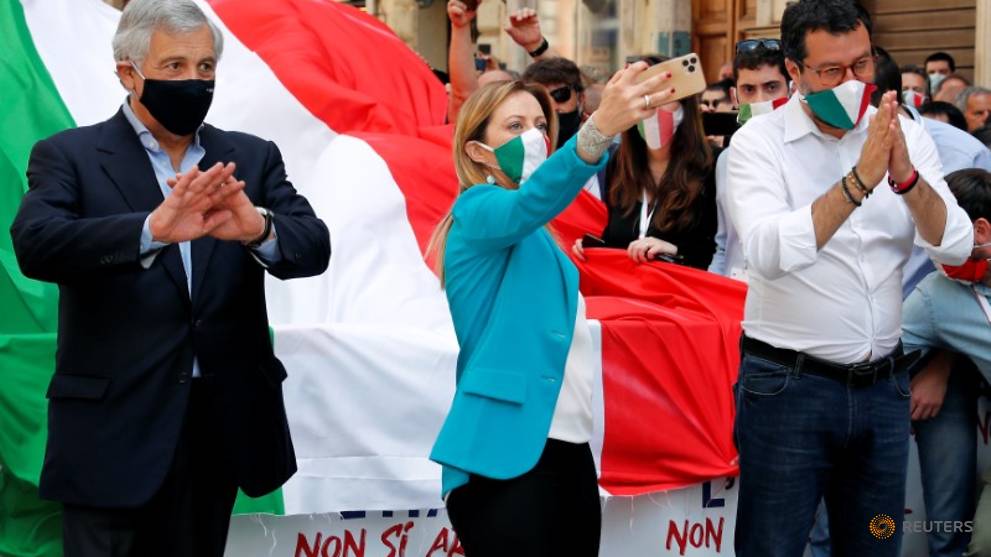 Italy's opposition parties flout social distancing rules at rally in Rome