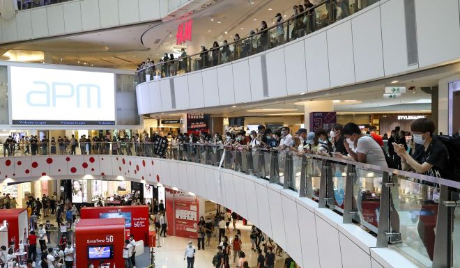 Hong Kong protests: hundreds take to malls for lunchtime rallies marking one-year anniversary of anti-government movement