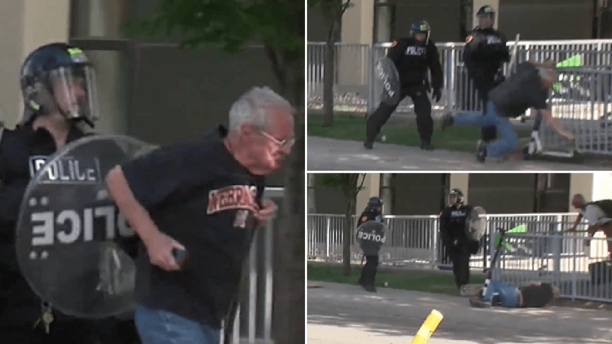 Cops filmed shoving elderly cancer sufferer to the ground during George Floyd protests