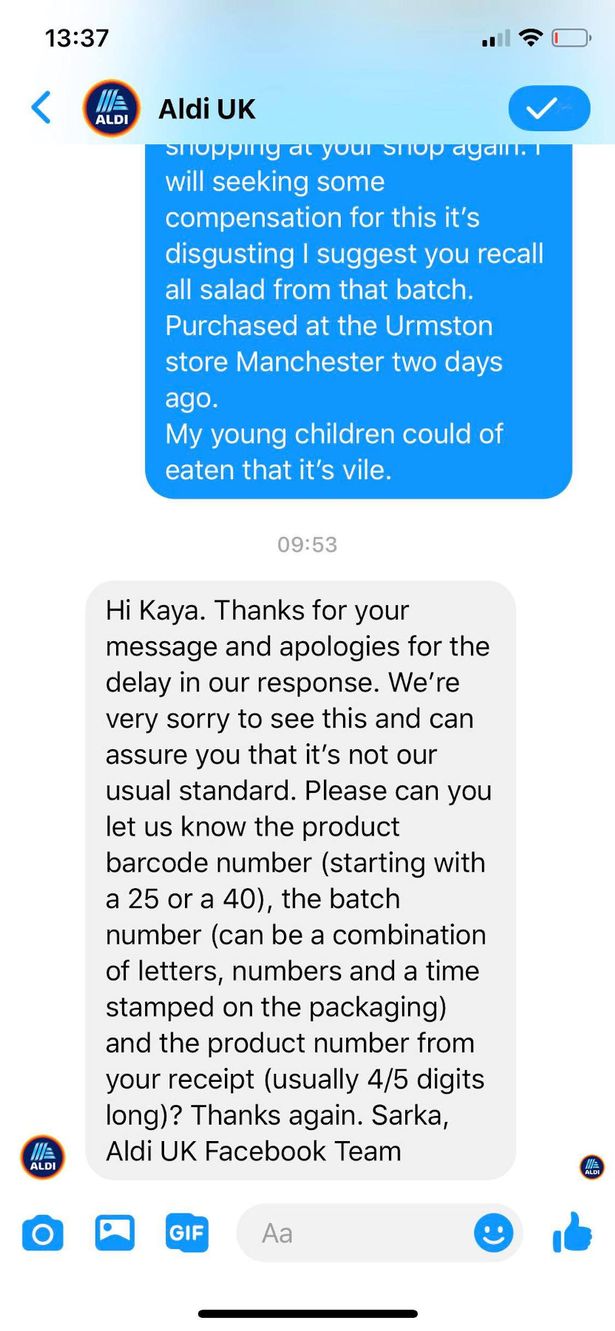 Aldi customer 'sickened' after biting into 'moth larvae' in ready-to-eat salad