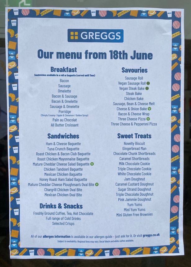 What's made it onto Greggs restricted menu as it reopens 800 branches today