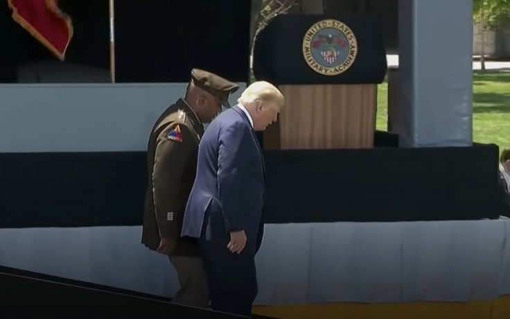 President Trump Denies Having Parkinson's After Shaky Walk Down the West Point Ramp [VIDEOS]