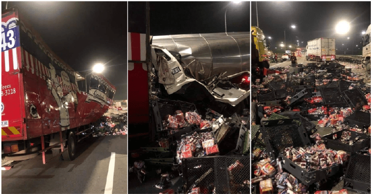 Gardenia Delivery Lorry Crashes, Bread Scattered Across KLIA Highway ...