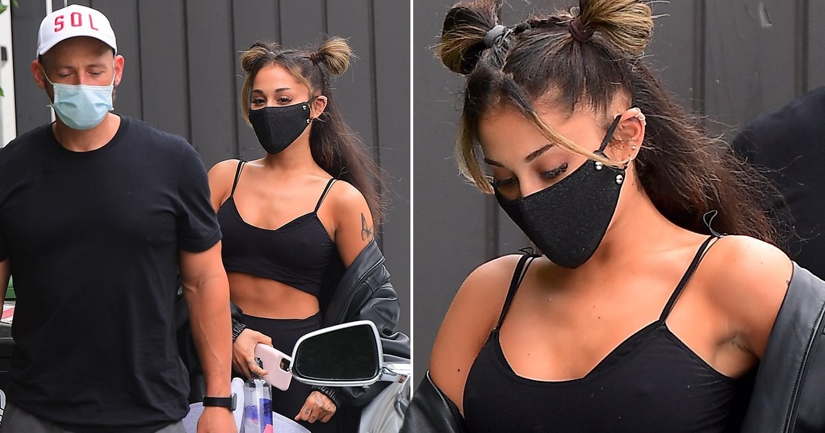Ariana Grande ditches her signature ponytail for space buns as she masks up to hit the gym