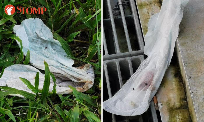 Sembawang resident horrified to find ground littered with soiled sanitary pads