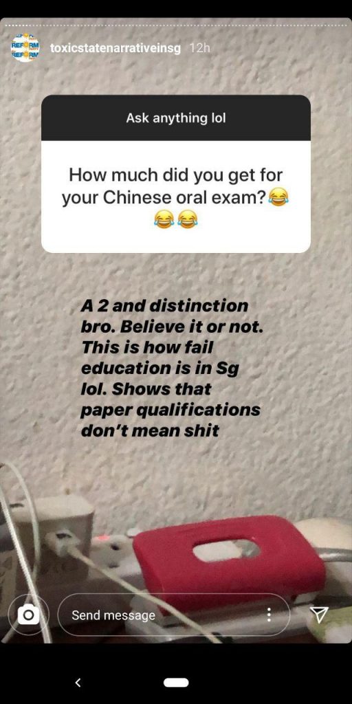 Rp’s charles yeo got a2 for his Chinese