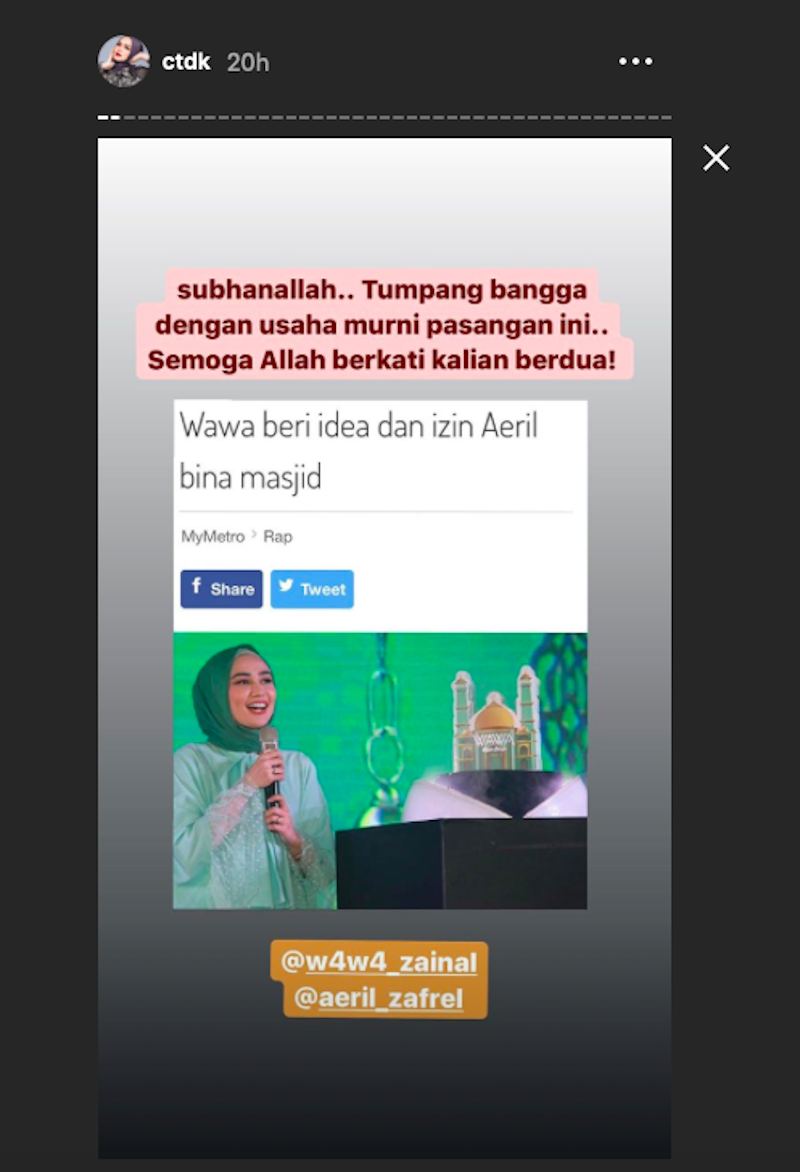 Malaysian celebrity couple Aeril Zafrel and Wawa Zainal to build RM1.2m mosque in Batu Pahat