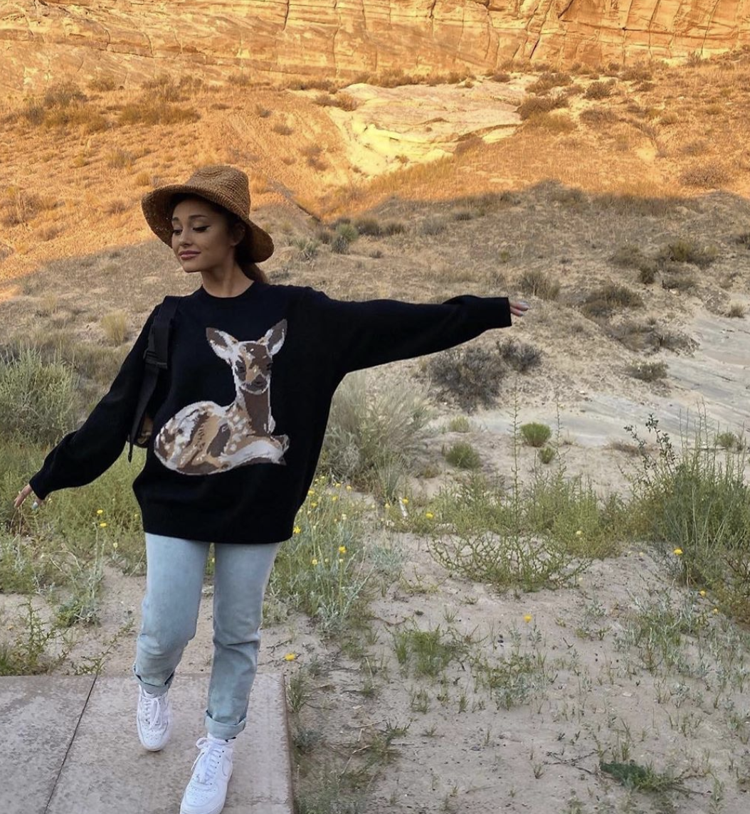 Ariana Grande Gets Cozy in a Deer Sweater by Burberry