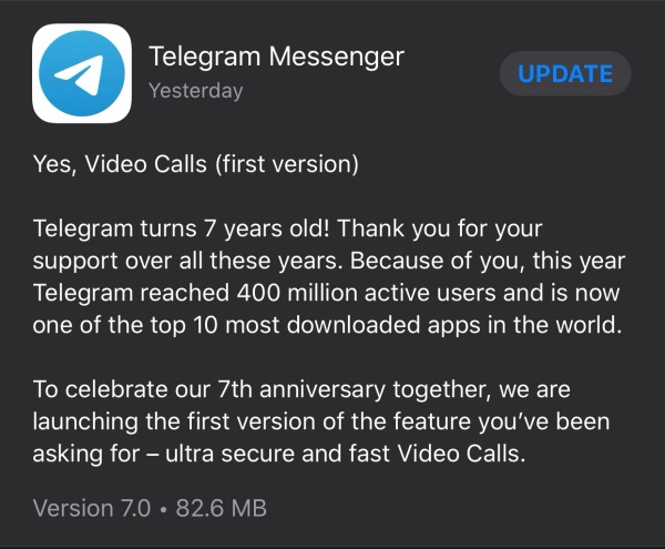 Telegram adds video call support to Android and iOS apps