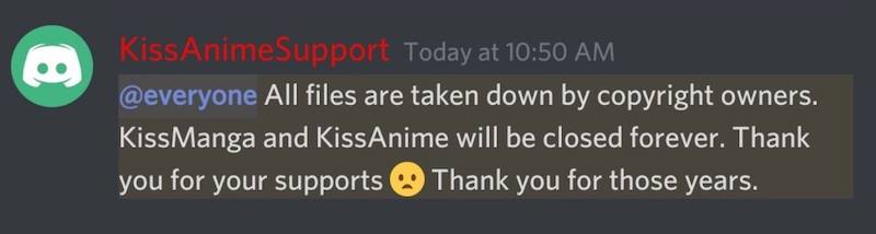 Pirate streaming sites KissAnime and KissManga shut down permanently