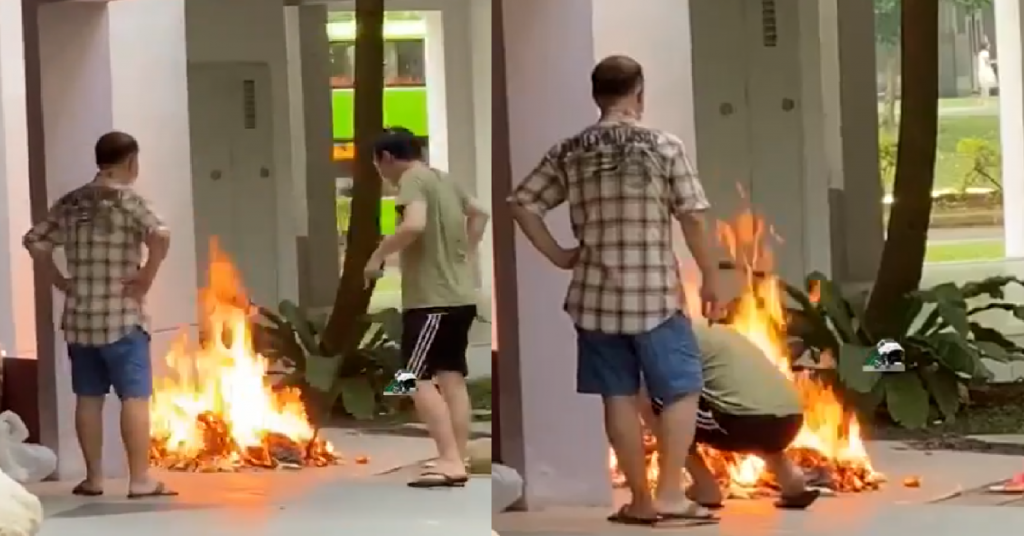 HDB residents seen burning joss paper on ground