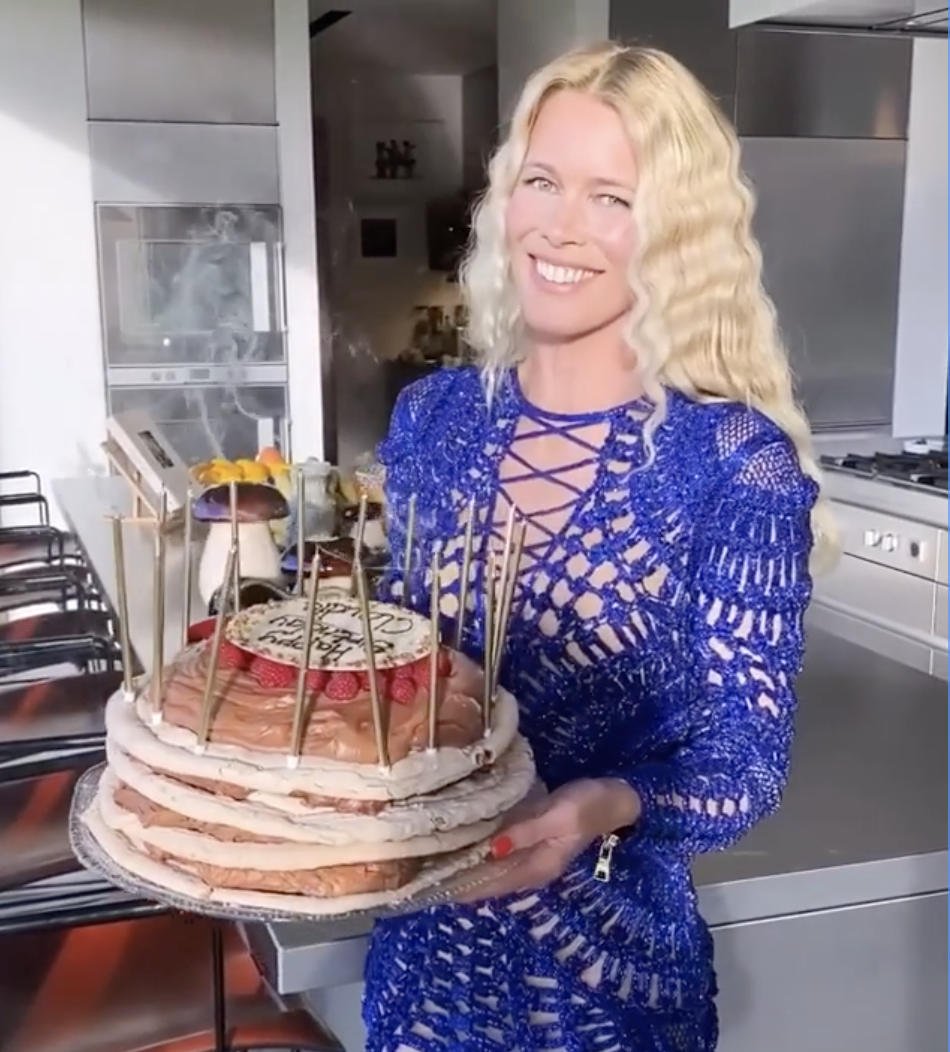 Claudia Schiffer Rings In Her 50th Birthday With An Electric Blue Balmain Gown Nestia 