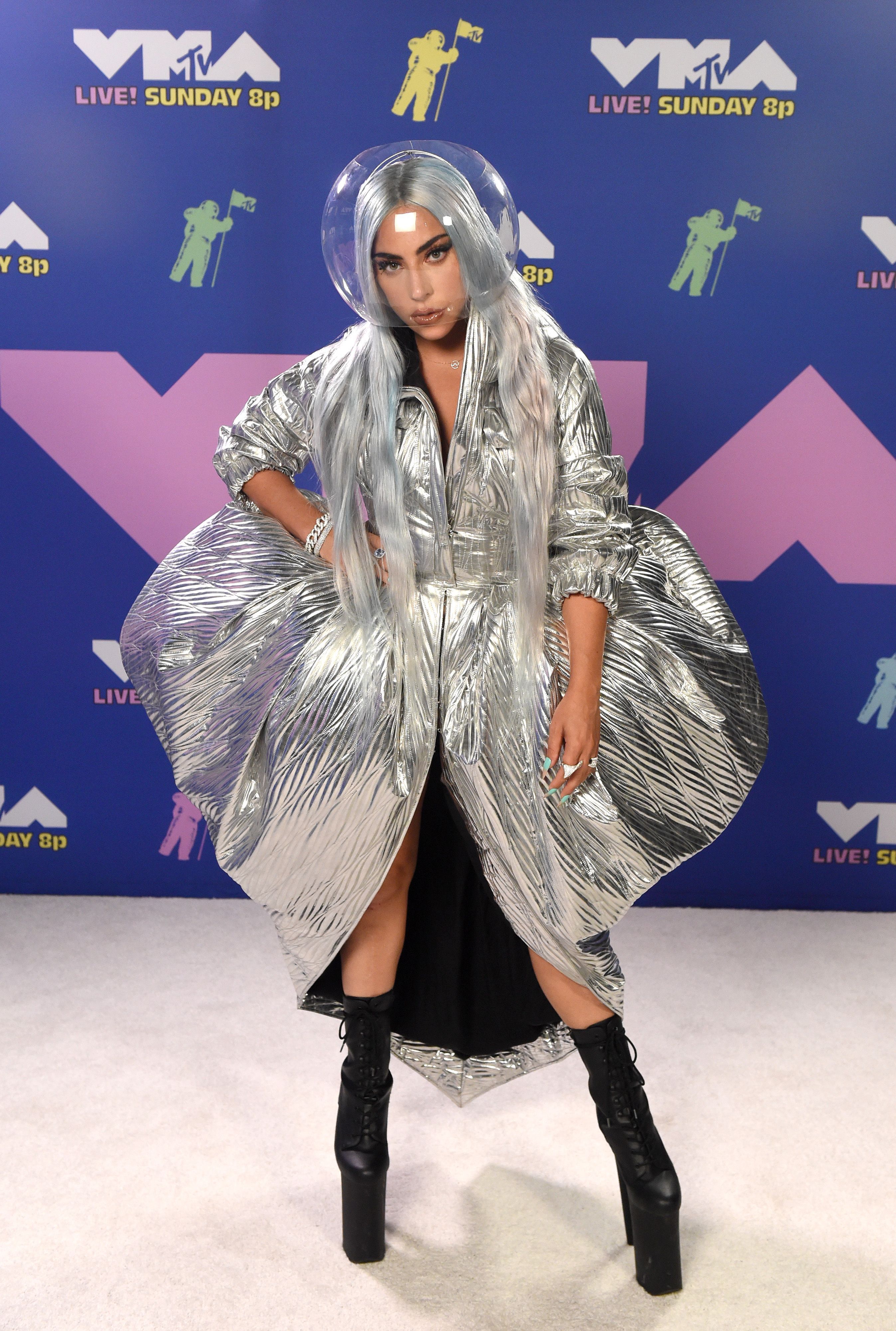 Lady Gaga Went There With a Silver Dress and Space Helmet for the MTV VMAs