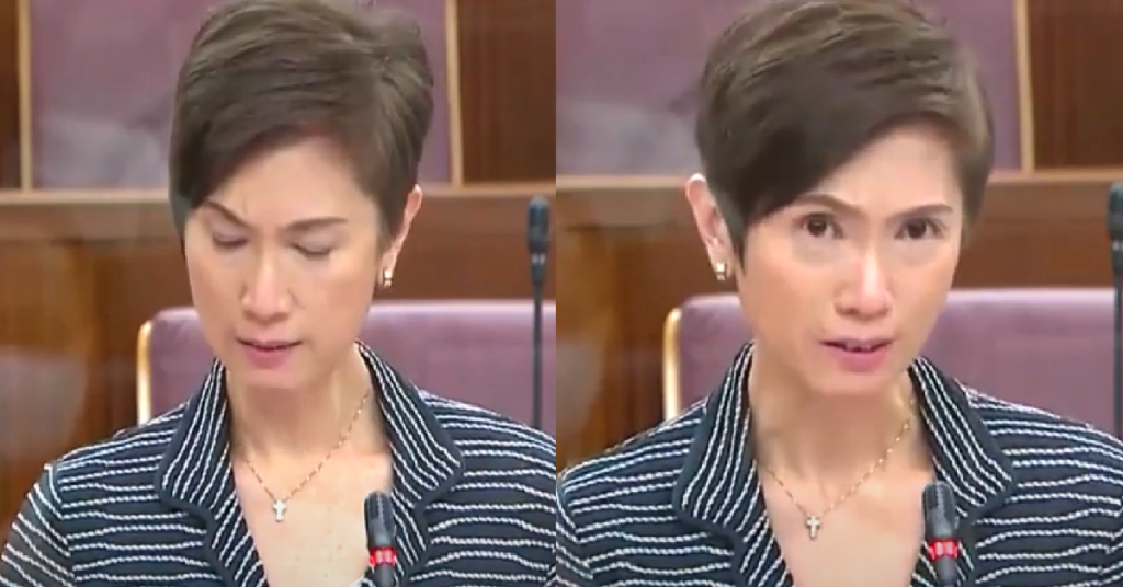 Josephine Teo struggles to hold back tears during parliament speech