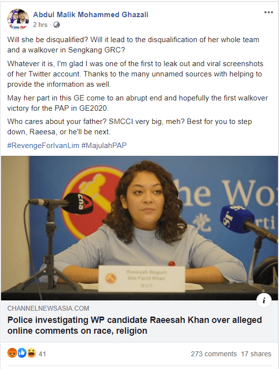 Netizens dig out about PAP supporter after he publicly admits he was among the first to leak WP’s Raeesah Khan’s comments