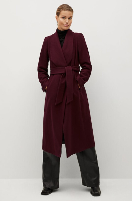 maroon belted coat