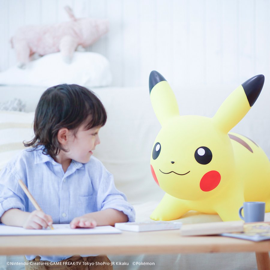 Inflatable pikachu lets you ride on its back, also works as chair & backrest
