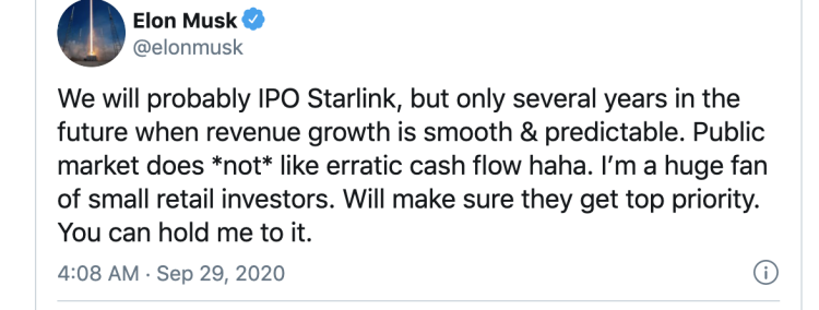 马斯克：计划在未来几年让Starlink业务上市