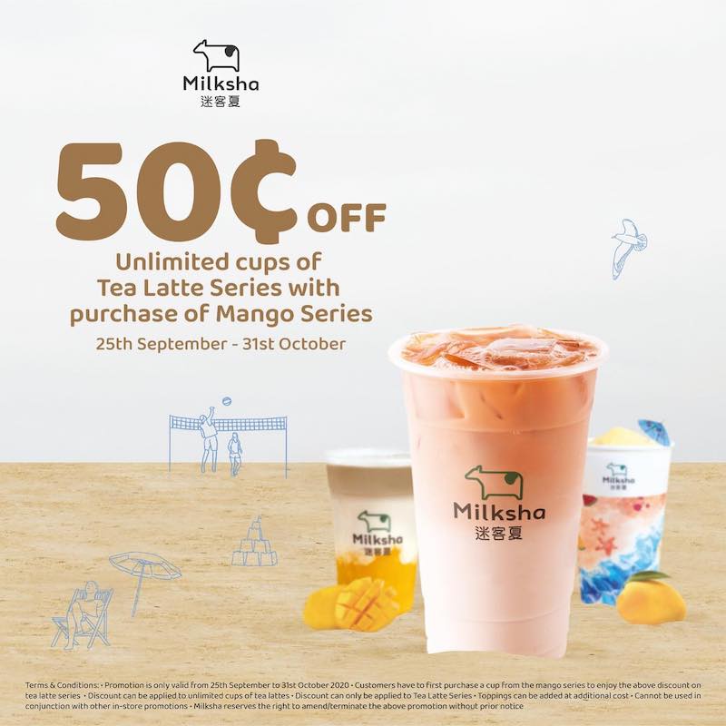 Thrift & gift with Milksha 50¢ off unlimited cups of Tea Lattes with every Mango Series purchase till 31 Oct