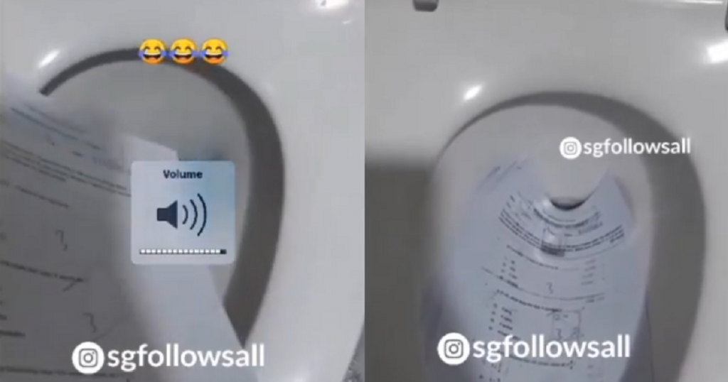 Student throws homework in toilet bowl & down rubbish chute