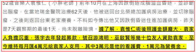 袁惟仁治疗脑溢血掏空家底获几十位明星捐款，再度跌倒雪上加霜