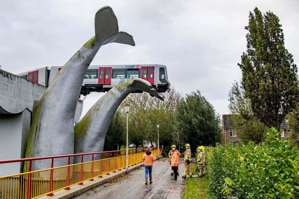 What a tail: Whale sculpture saves runaway Dutch train