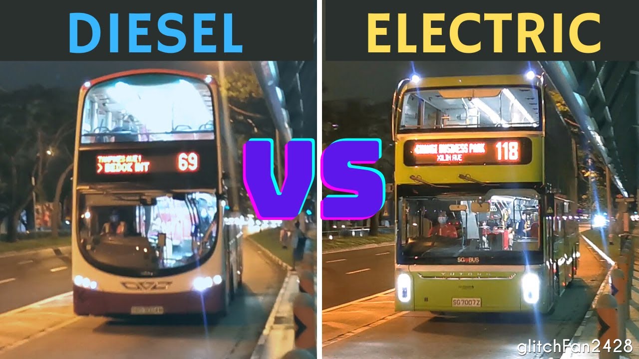 [SBST / G-AS] Euro V Diesel & Electric Bus calling at a Bus Stop