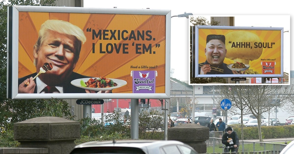 ‘Racist’ Kim Jong Un billboard is replaced with Donald Trump sign