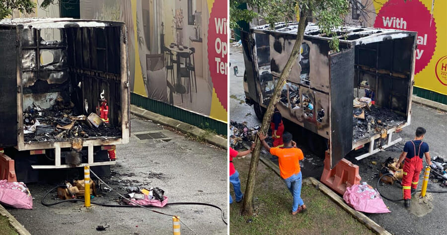 Local Courier Lorry Catches Fire In Cheras, Entire Cargo Completely Burnt
