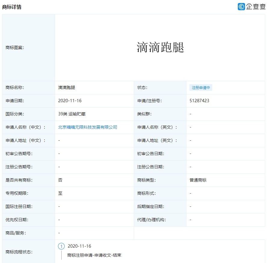 “滴滴跑腿”来了，滴滴正申请相关商标