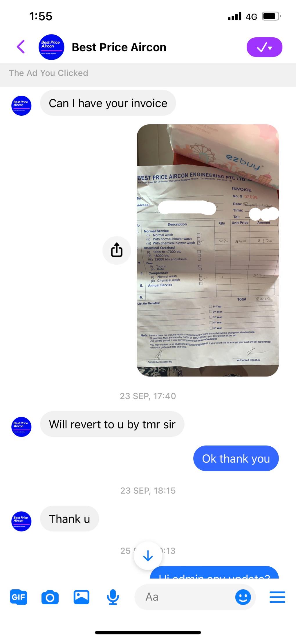 Aircon company scams customer. Did not clean properly then block customer