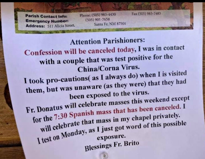 Catholic Priest Has ‘No Remorse’ for Using ‘China Virus’, Gets COVID-19