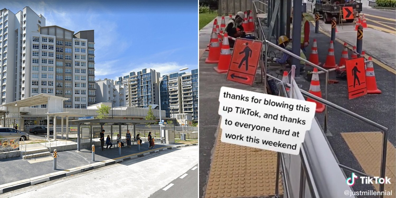 Workers fix punggol covered walkway after it goes viral, will now link to bus stop