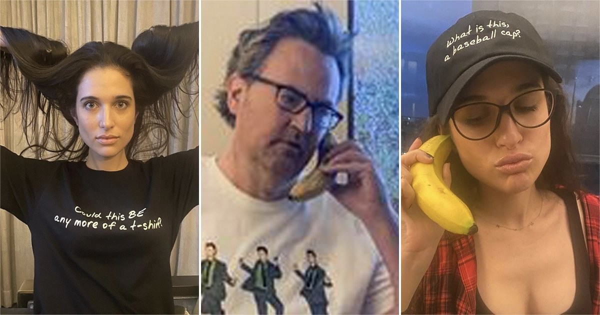 Matthew Perry’s fiancee Molly Hurwitz shares his sense of humour as she models witty Friends charity merchandise