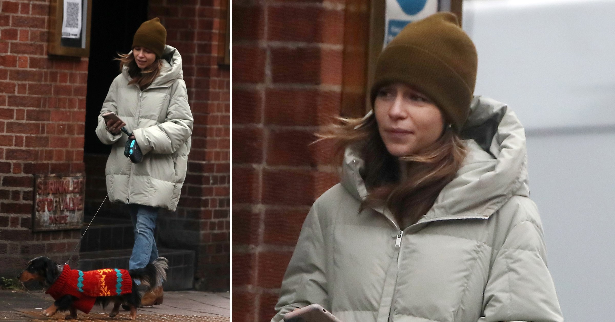 Game Of Thrones star Emilia Clarke pops dog Ted in incredible knitwear for walkies