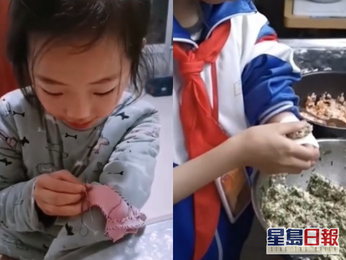 学缝衫包饺子 天生缺左臂10岁女童：要对得起自己的生命